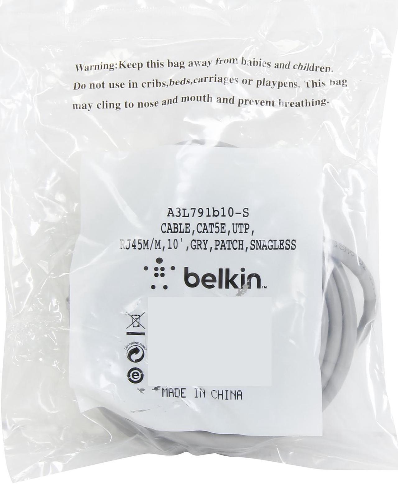 Alt view image 3 of 3 - Belkin A3L791B10-S 10 ft. Cat 5 Gray UTP Patch Cable