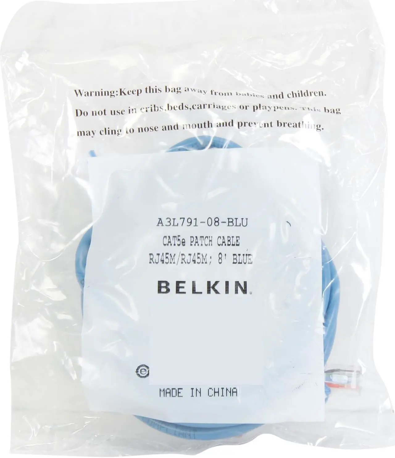 Alt view image 3 of 3 - Belkin A3L791-08-BLU 8 ft. Cat 5E Blue Patch Cable