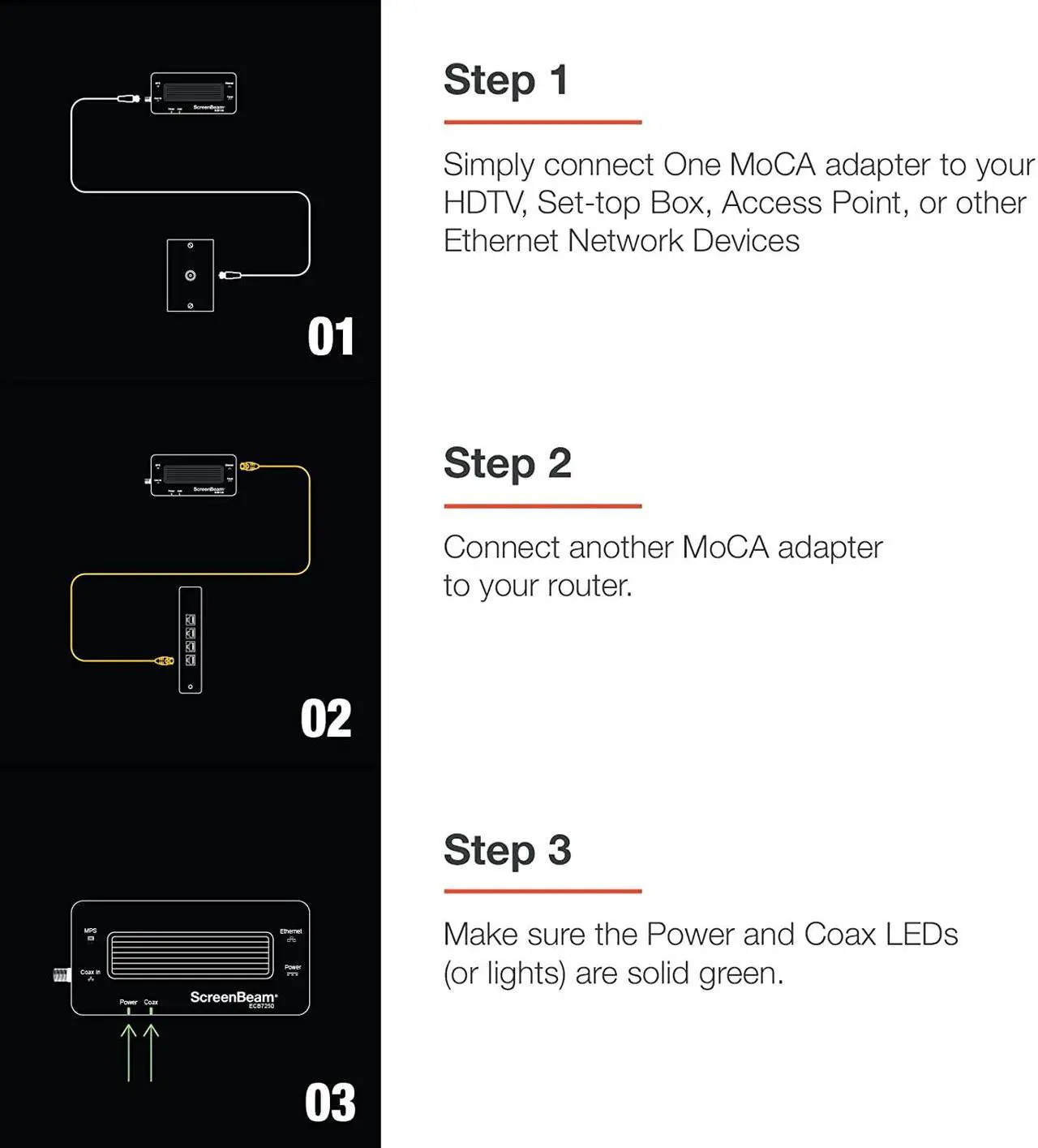 Alt view image 6 of 8 - SCREENBEAM ECB7250K02 MoCA 2.5 Network Adapter True 2.5 Gbps Ethernet Port for Ethernet Over Coax (2 Pack)