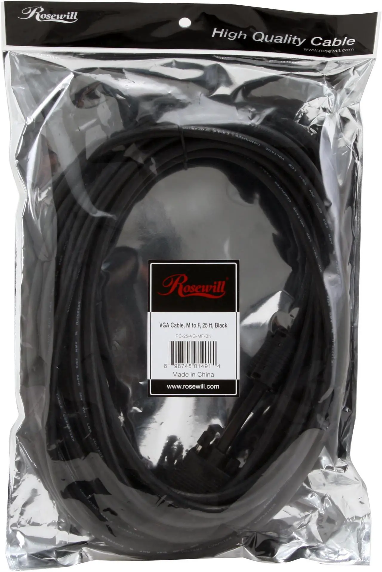 Alt view image 3 of 3 - Rosewill RC-25-VG-MF-BK - 25-Foot VGA / SVGA Male to Female Coaxial Cable with Dual Ferrites Cores
