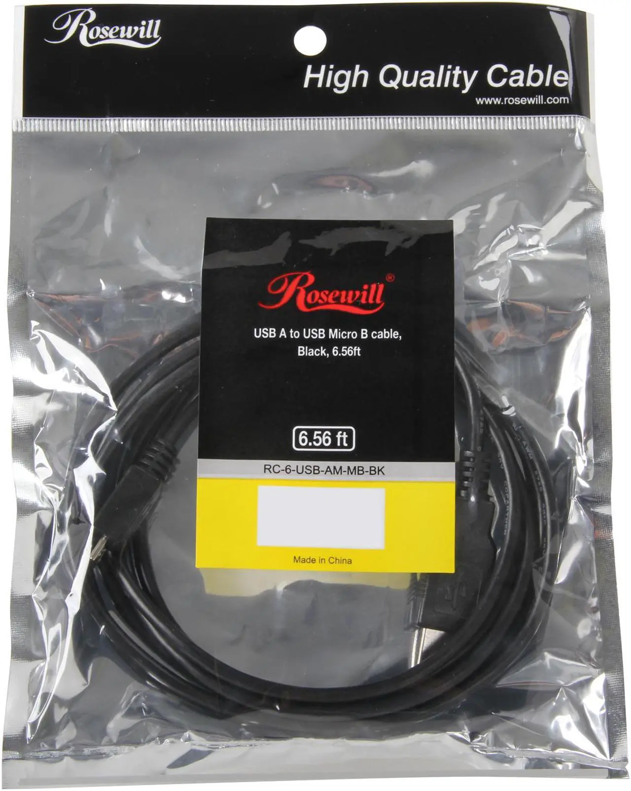 Alt view image 3 of 3 - Rosewill 6.5-Foot USB 2.0 A Male to Micro USB B (5-Pin) Cable, Black (RC-6-USB-AM-MB-BK)