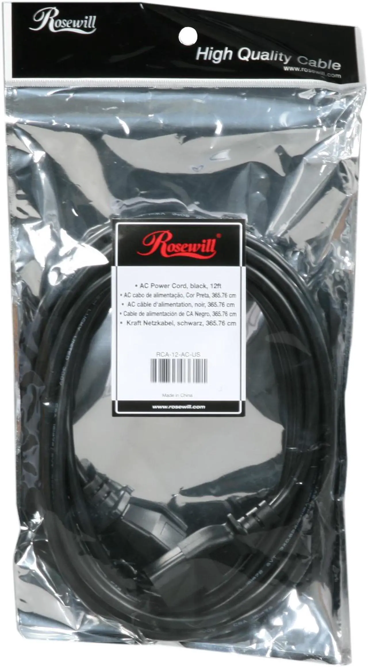 Alt view image 3 of 3 - Rosewill RCA-12-AC-US - 12-Foot Universal AC Power Supply Cord - 3-Prong, Male to Female, Black