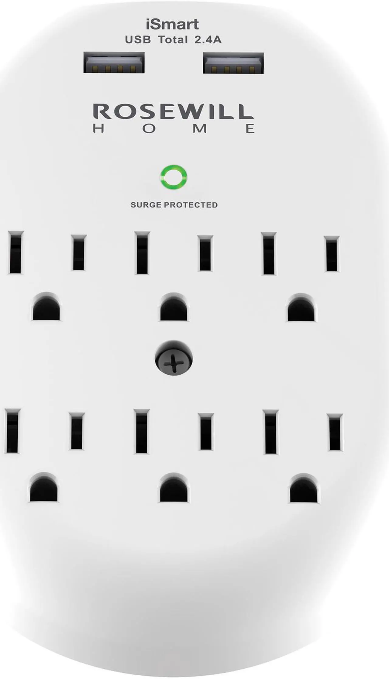 Alt view image 3 of 6 - Rosewill 6-Outlet Wall Surge Protector with 2 USB Charging Ports (2.4A)