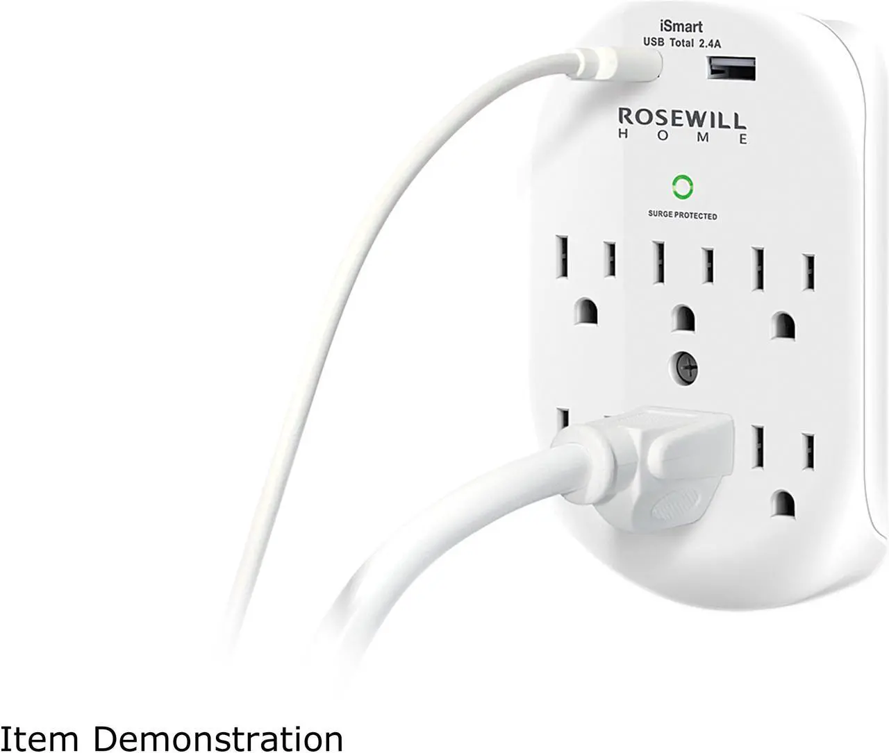 Alt view image 4 of 6 - Rosewill 6-Outlet Wall Surge Protector with 2 USB Charging Ports (2.4A)