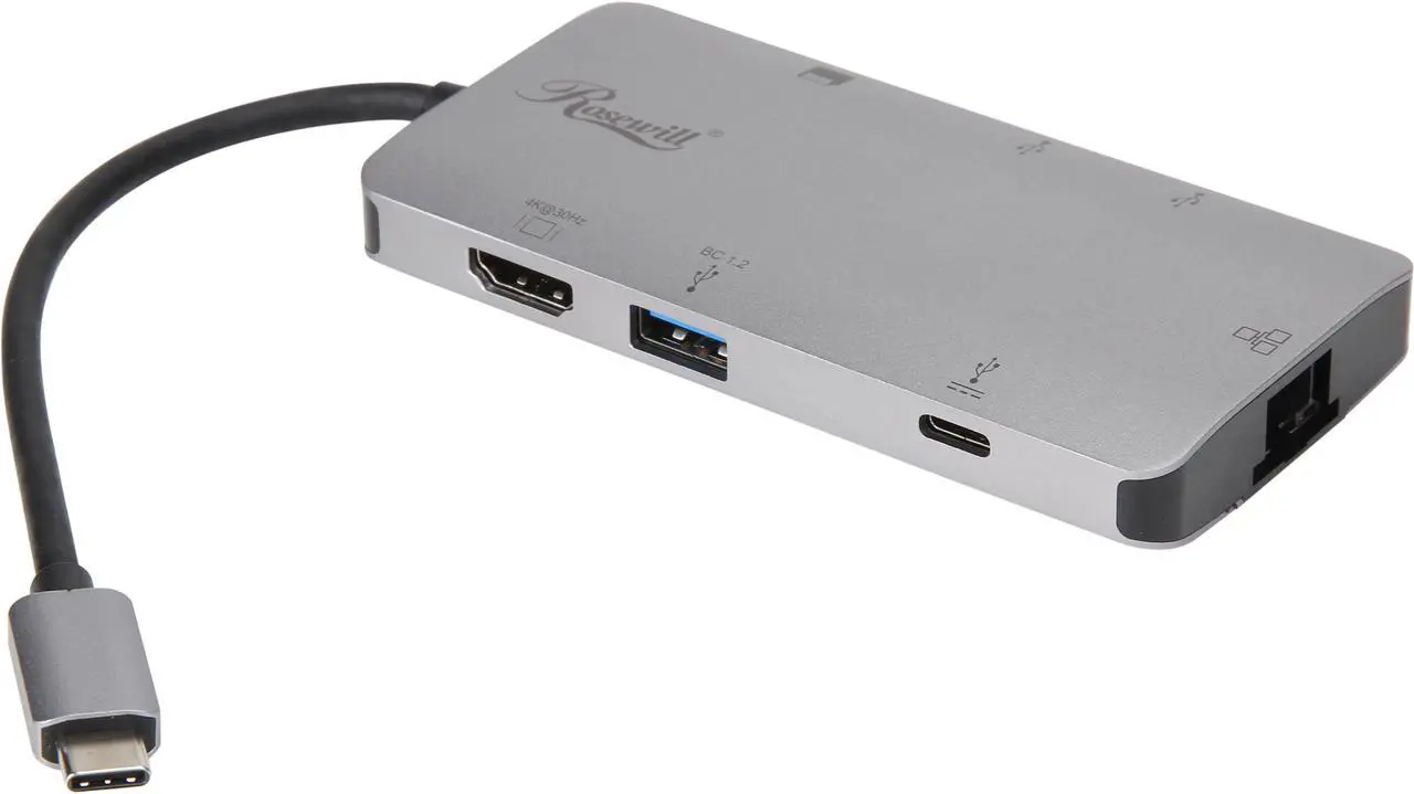 Main image of Rosewill RC-UC-M8 USB C Hub, 8-In-1 Type C Hub with Ethernet Port, 4K USB C to HDMI, 3 USB 3.0 Ports, SD/TF Card Reader, USB-C Power Delivery, Portable for Mac Pro and Other Type C Laptops