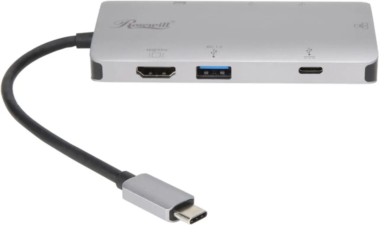 Alt view image 2 of 6 - Rosewill RC-UC-M8 USB C Hub, 8-In-1 Type C Hub with Ethernet Port, 4K USB C to HDMI, 3 USB 3.0 Ports, SD/TF Card Reader, USB-C Power Delivery, Portable for Mac Pro and Other Type C Laptops