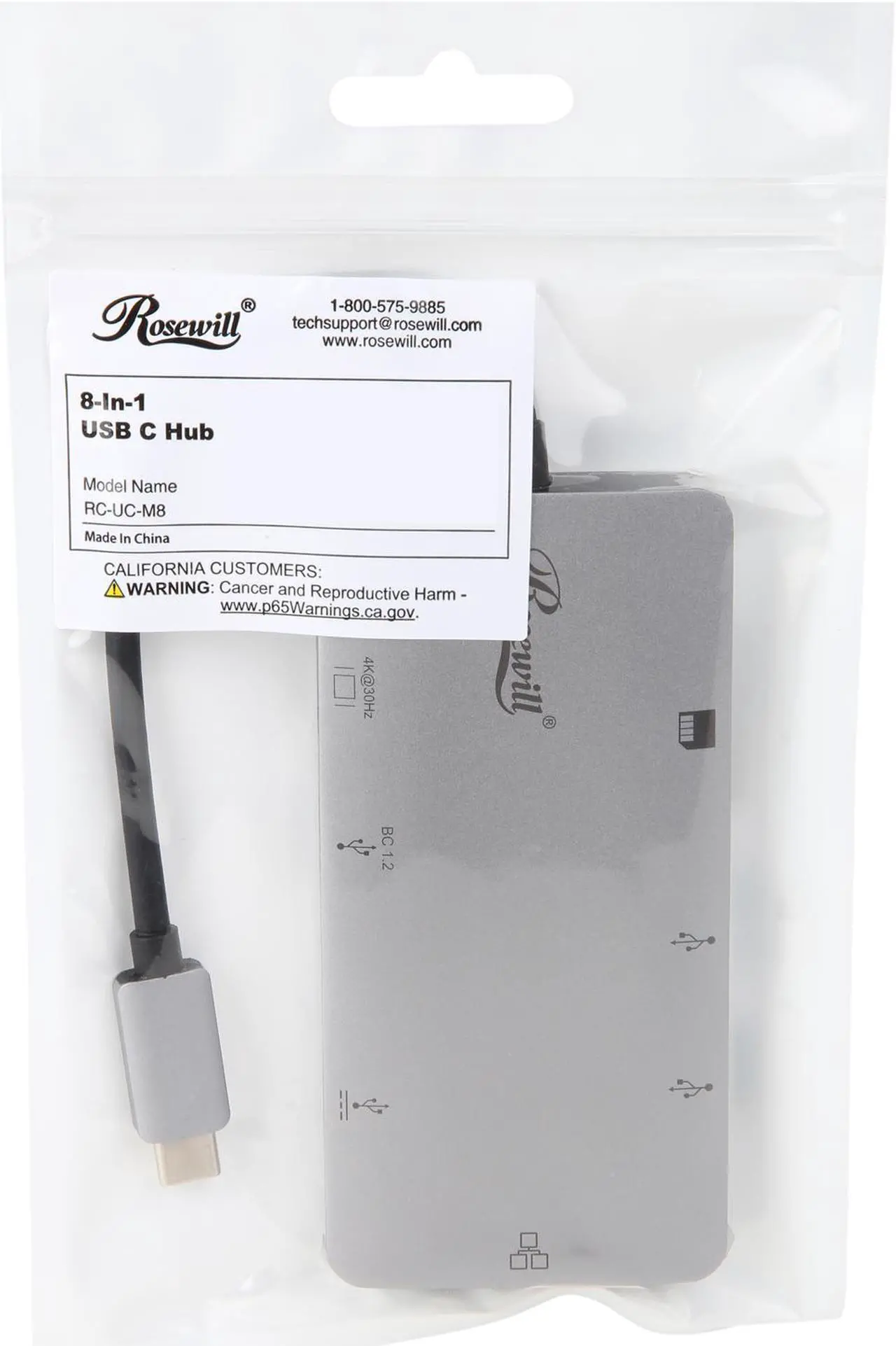 Alt view image 6 of 6 - Rosewill RC-UC-M8 USB C Hub, 8-In-1 Type C Hub with Ethernet Port, 4K USB C to HDMI, 3 USB 3.0 Ports, SD/TF Card Reader, USB-C Power Delivery, Portable for Mac Pro and Other Type C Laptops