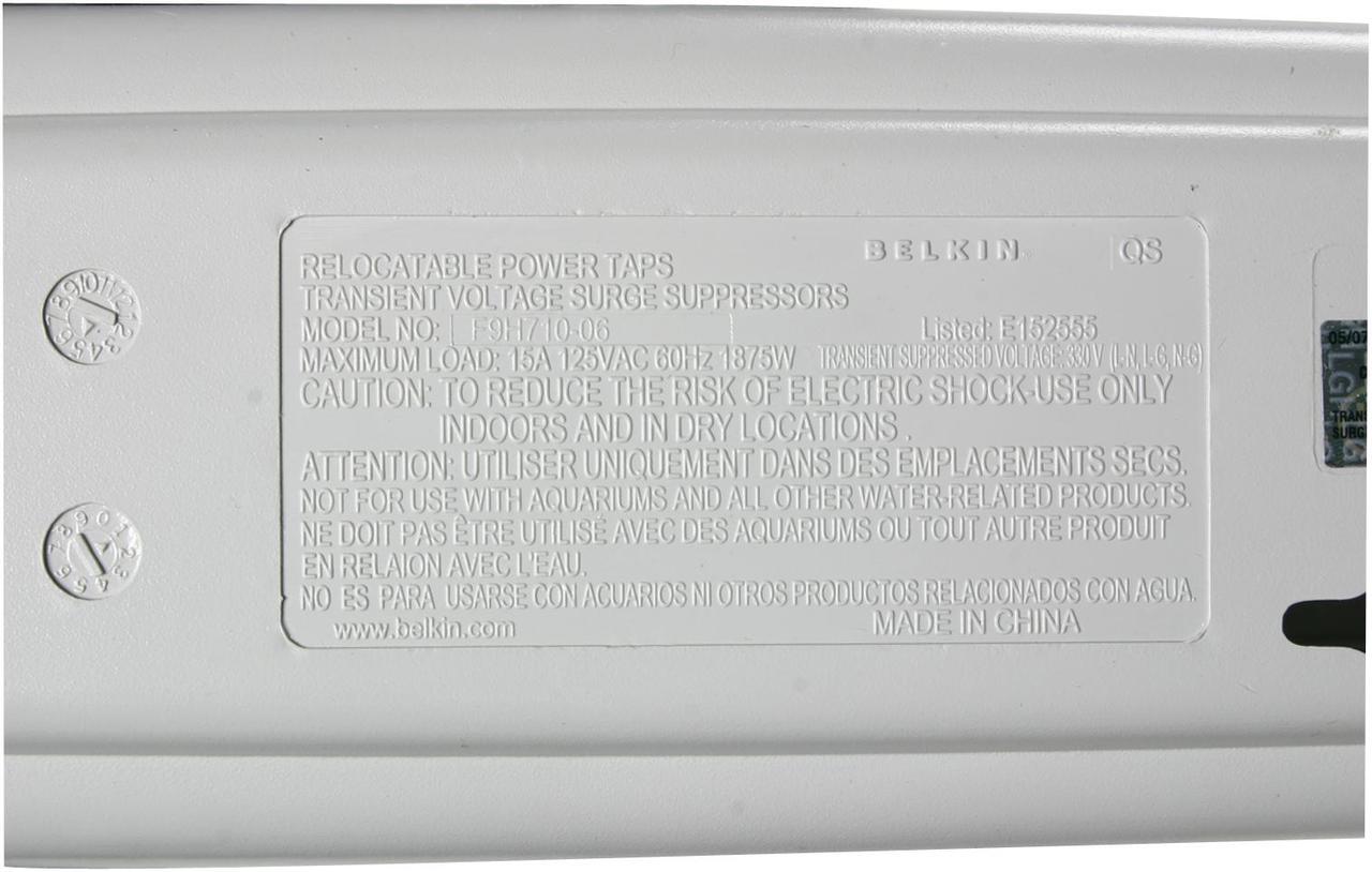 Alt view image 4 of 6 - BELKIN F9H710-06 6.0 Feet 7 Outlets 1045 Joules SurgeMaster Home Series