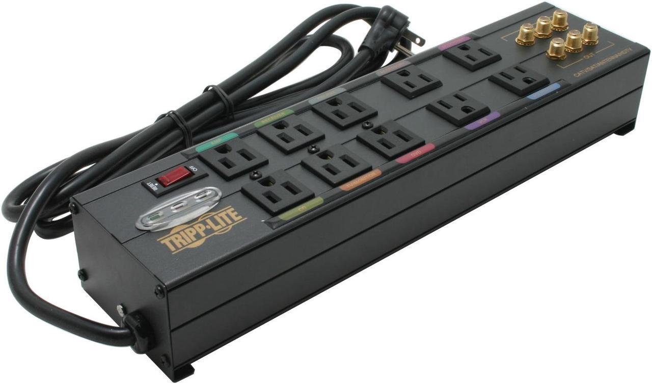 Alt view image 3 of 6 - Tripp Lite HT10DBS Isobar 10-Outlet Home/Business Theater Surge Protector, 8 ft. Cord with Right-Angle Plug, 3840 Joules, LEDs, Metal Housing