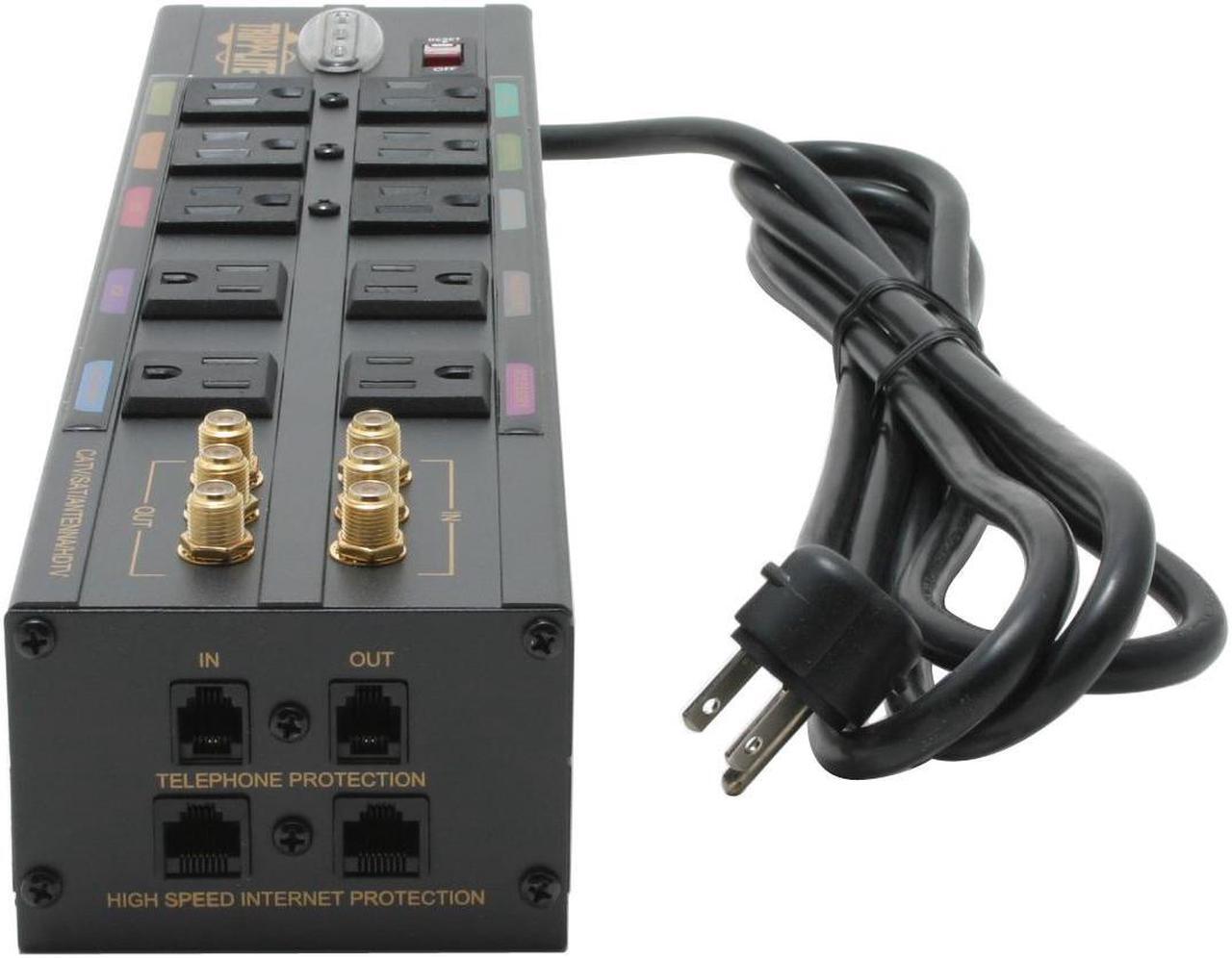 Alt view image 4 of 6 - Tripp Lite HT10DBS Isobar 10-Outlet Home/Business Theater Surge Protector, 8 ft. Cord with Right-Angle Plug, 3840 Joules, LEDs, Metal Housing