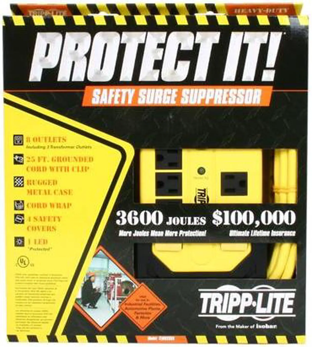 Alt view image 6 of 6 - Tripp Lite TLM825SA 8 Outlets 3900 Joules 25' Cord Safety Surge Suppressor with Metal Housing OSHA yellow
