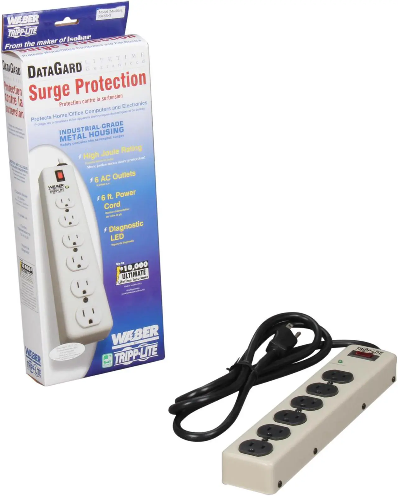 Alt view image 4 of 4 - TRIPP LITE PM6SN1 6 ft. 6 Outlets 900 Joules Commercial-Grade Surge Suppressor