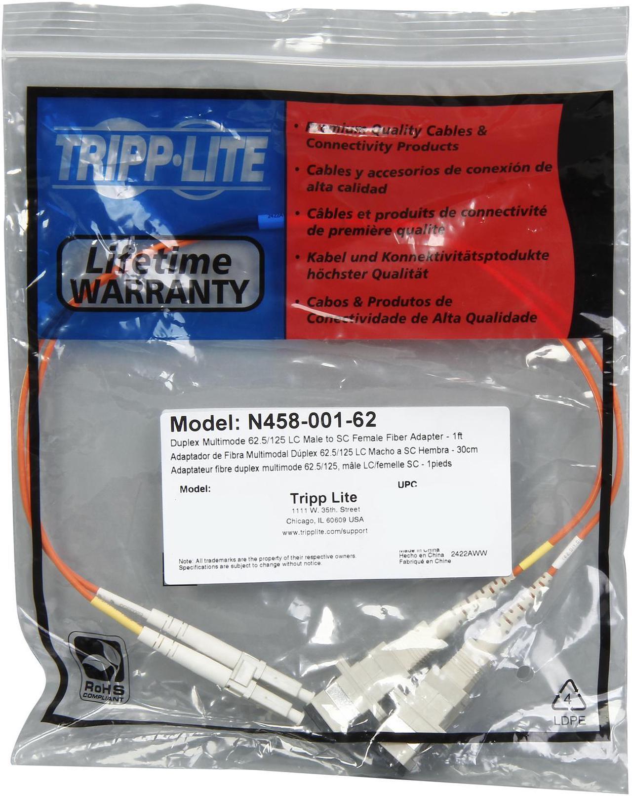 Alt view image 3 of 3 - Tripp Lite N458-001-62 1 ft. 0.3M (1-ft.) Duplex MMF 62.5/125 Adapter (LC-Male/SC-Female) Male to Female