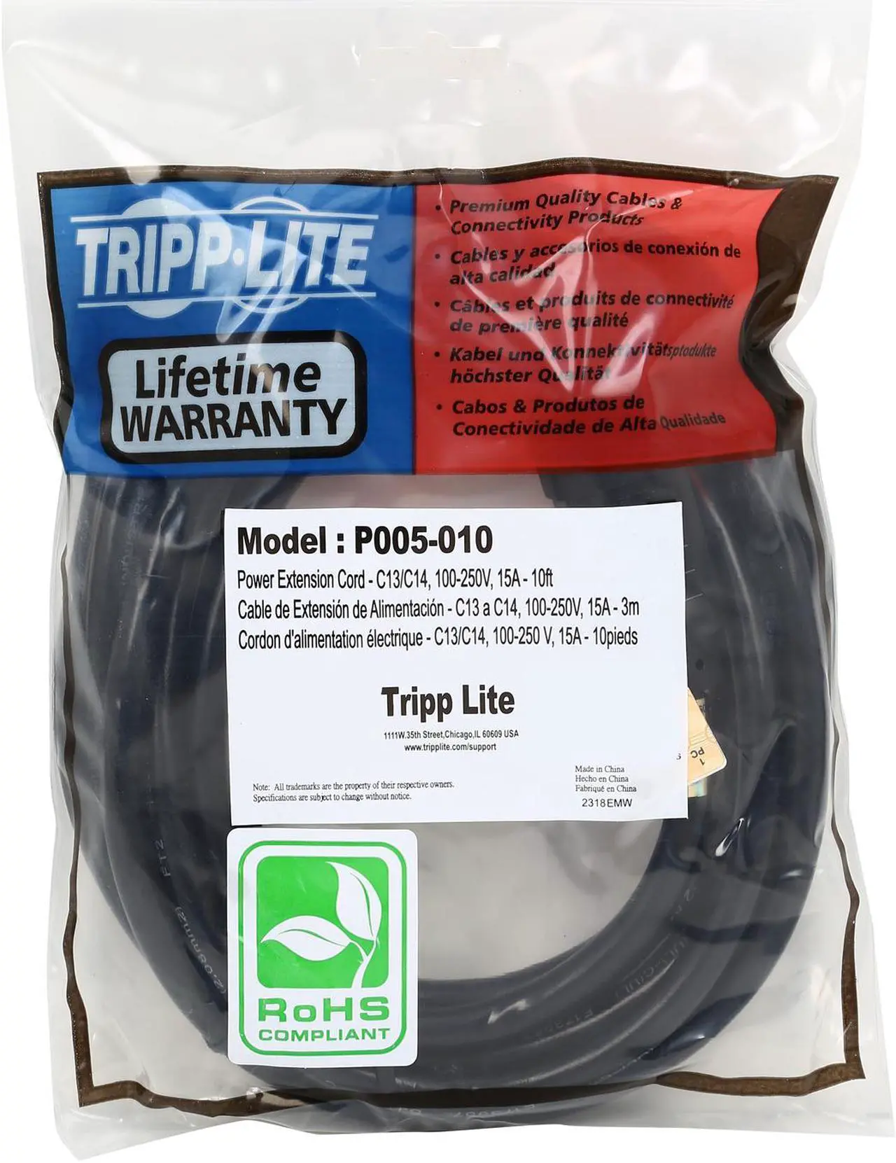 Alt view image 3 of 3 - Tripp Lite Model P005-010 10 ft. Heavy-Duty 14AWG Power cord Female to Male