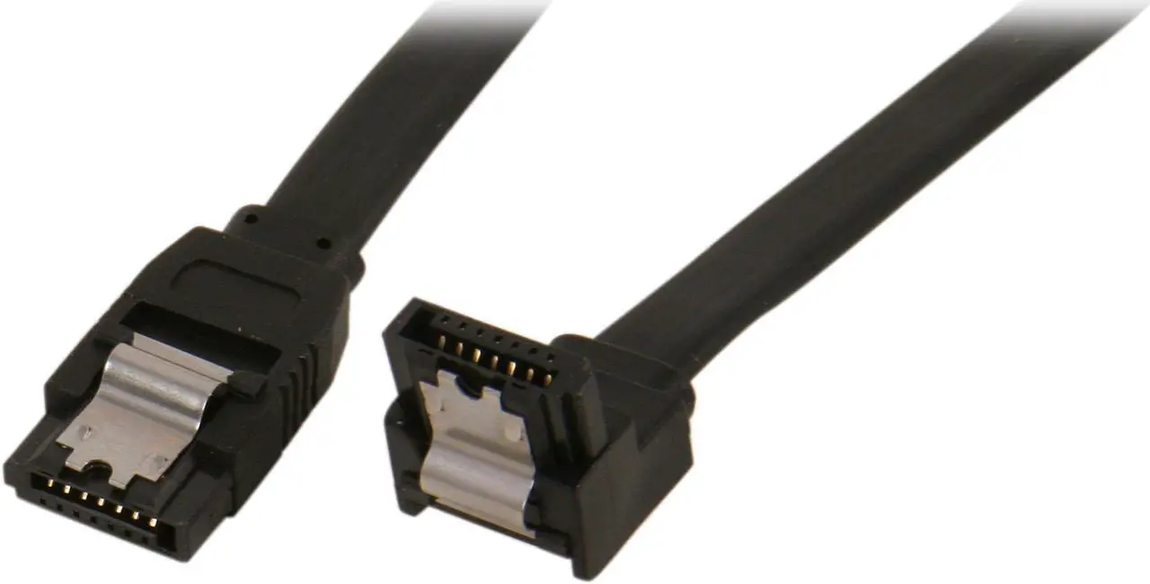 Main image of OKGEAR 24" SATA 6 Gbps Cable, Straight to Right Angle W/Metal Latch, Black, Backward Compatible with 3 Gbps and 1.5 Gbps