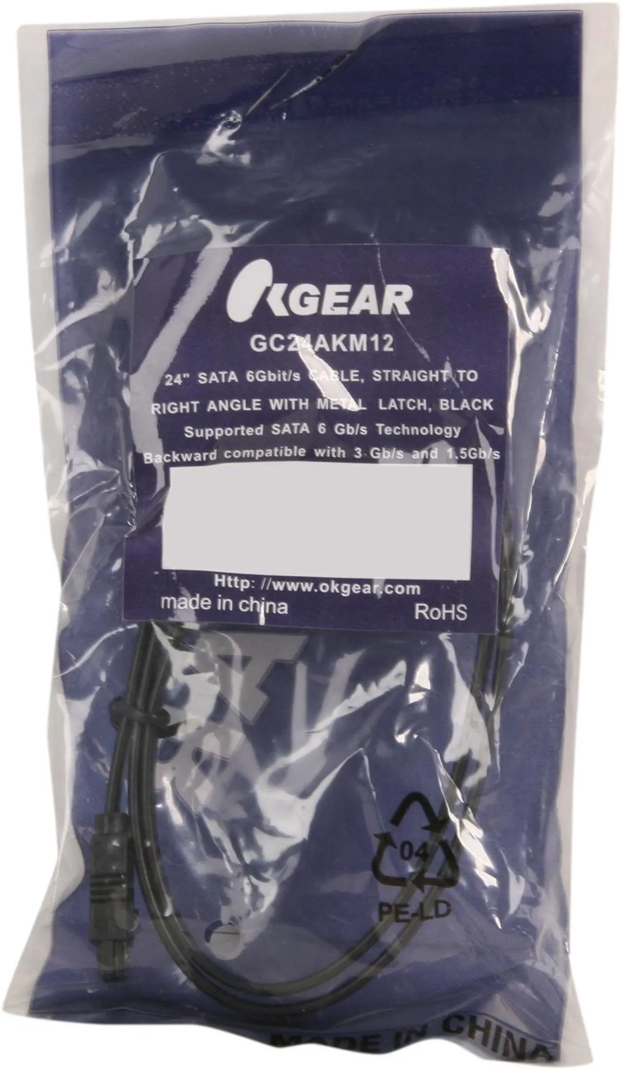 Alt view image 3 of 3 - OKGEAR 24" SATA 6 Gbps Cable, Straight to Right Angle W/Metal Latch, Black, Backward Compatible with 3 Gbps and 1.5 Gbps