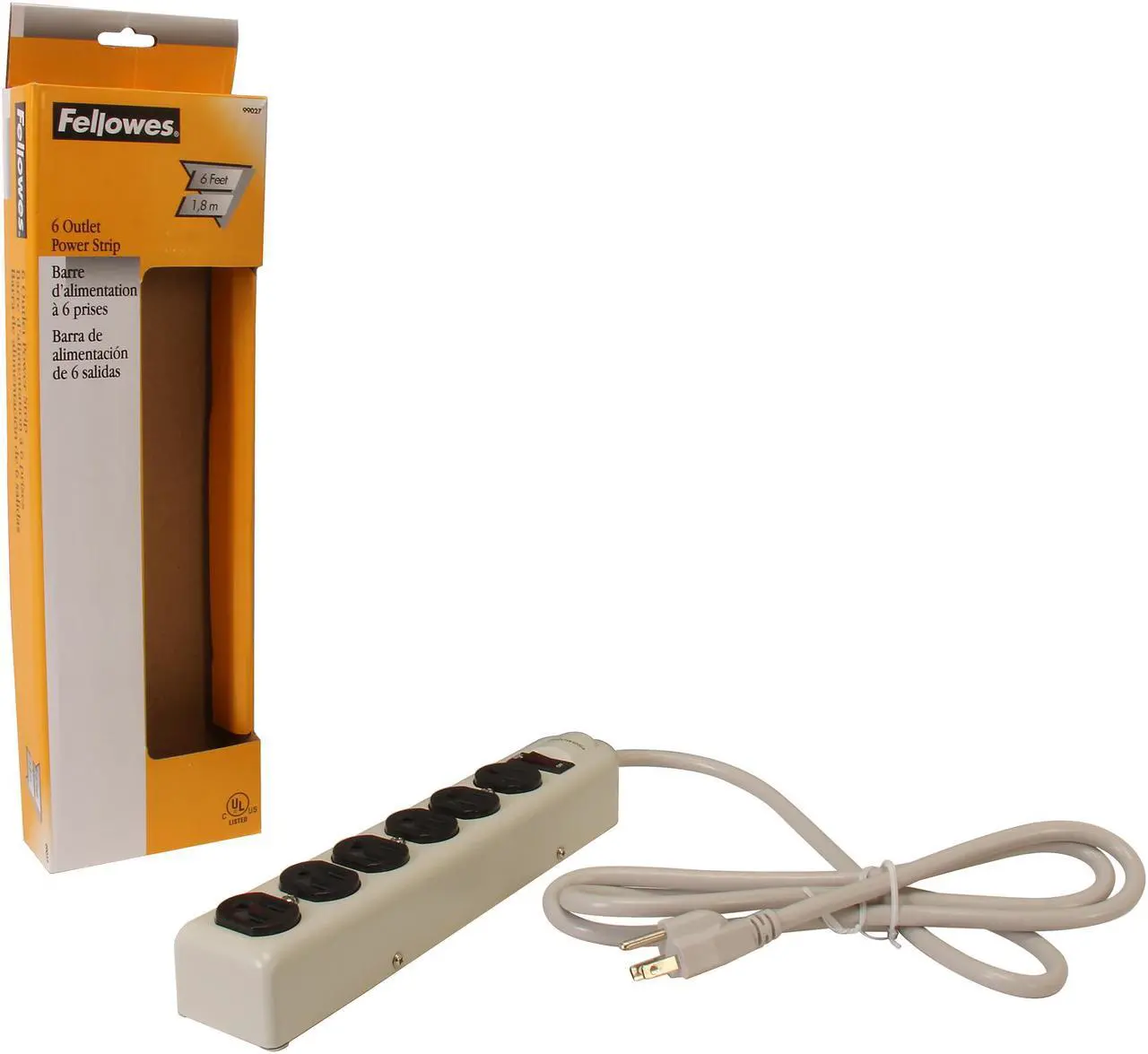 Alt view image 3 of 3 - Fellowes 99027 6 Outlets Power Strip 6 ft. Cord Length