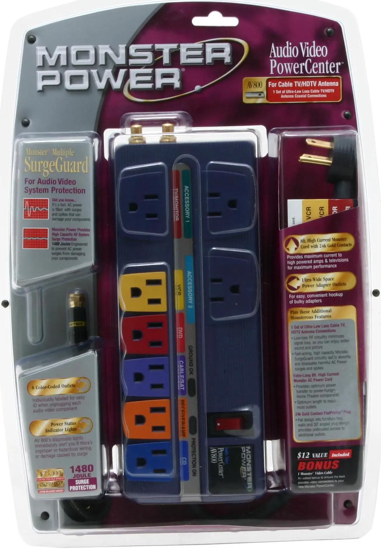 Main image of MONSTER POWER MPAV800RP 8-Outlet PowerCenter(TM) (With coaxial protection)