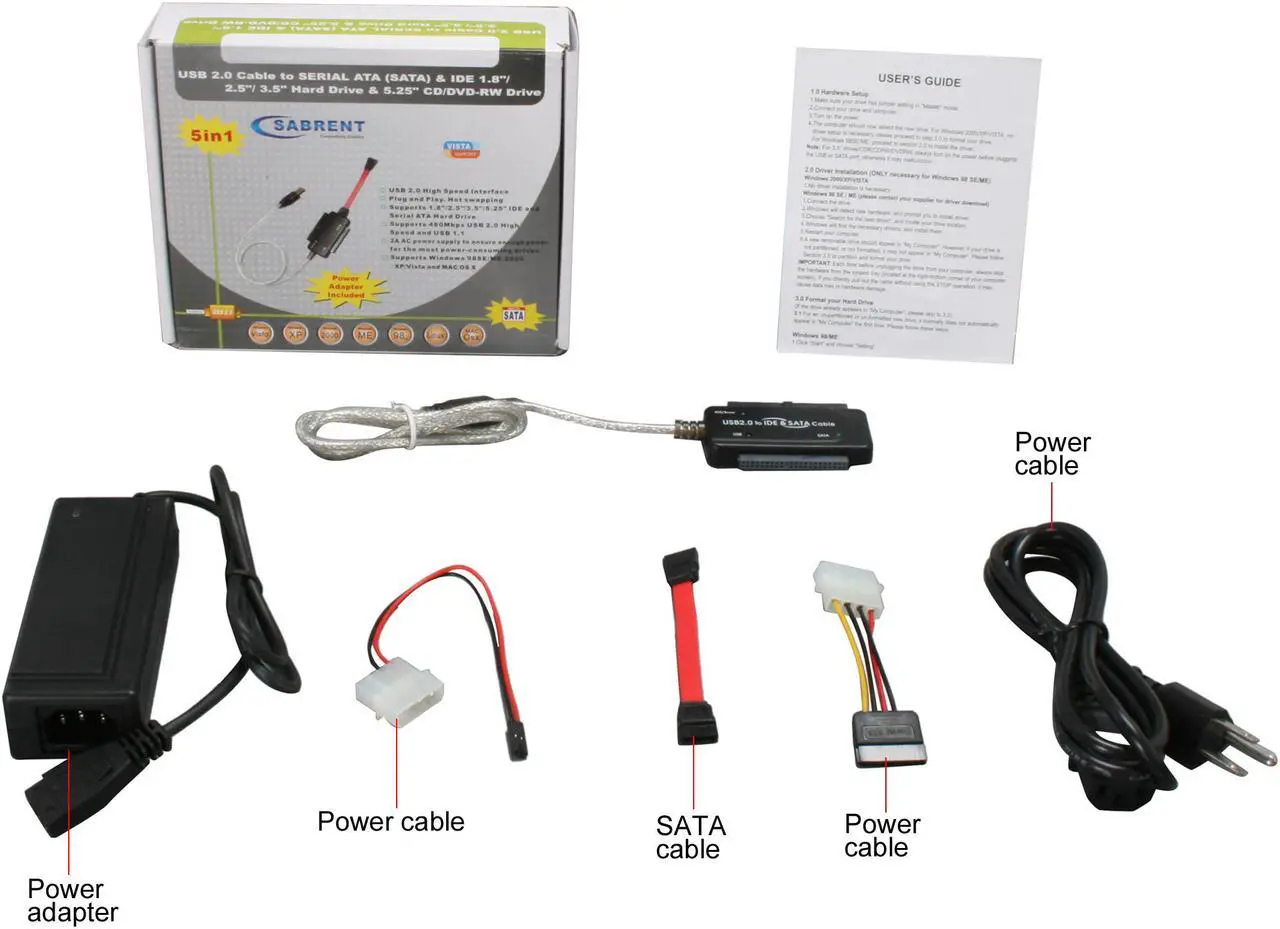 Alt view image 6 of 6 - SABRENT USB-DSC5 2.5"/3.5"/5.25" SATA/IDE to USB 2.0 Converter Adapter With Power Supply & LED Activity Lights