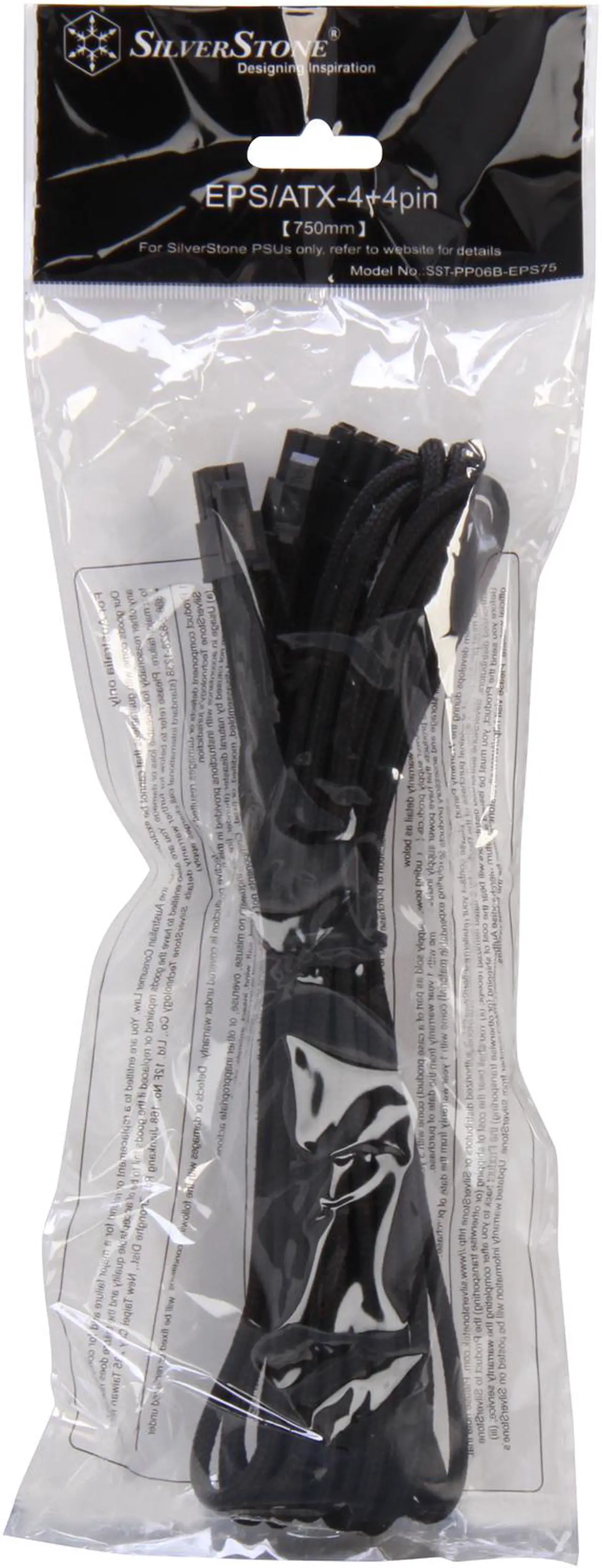 Alt view image 3 of 3 - Silverstone PP06B-EPS75 2.46 ft. (0.75m) Sleeved EPS/ATX12V 8pin Cable