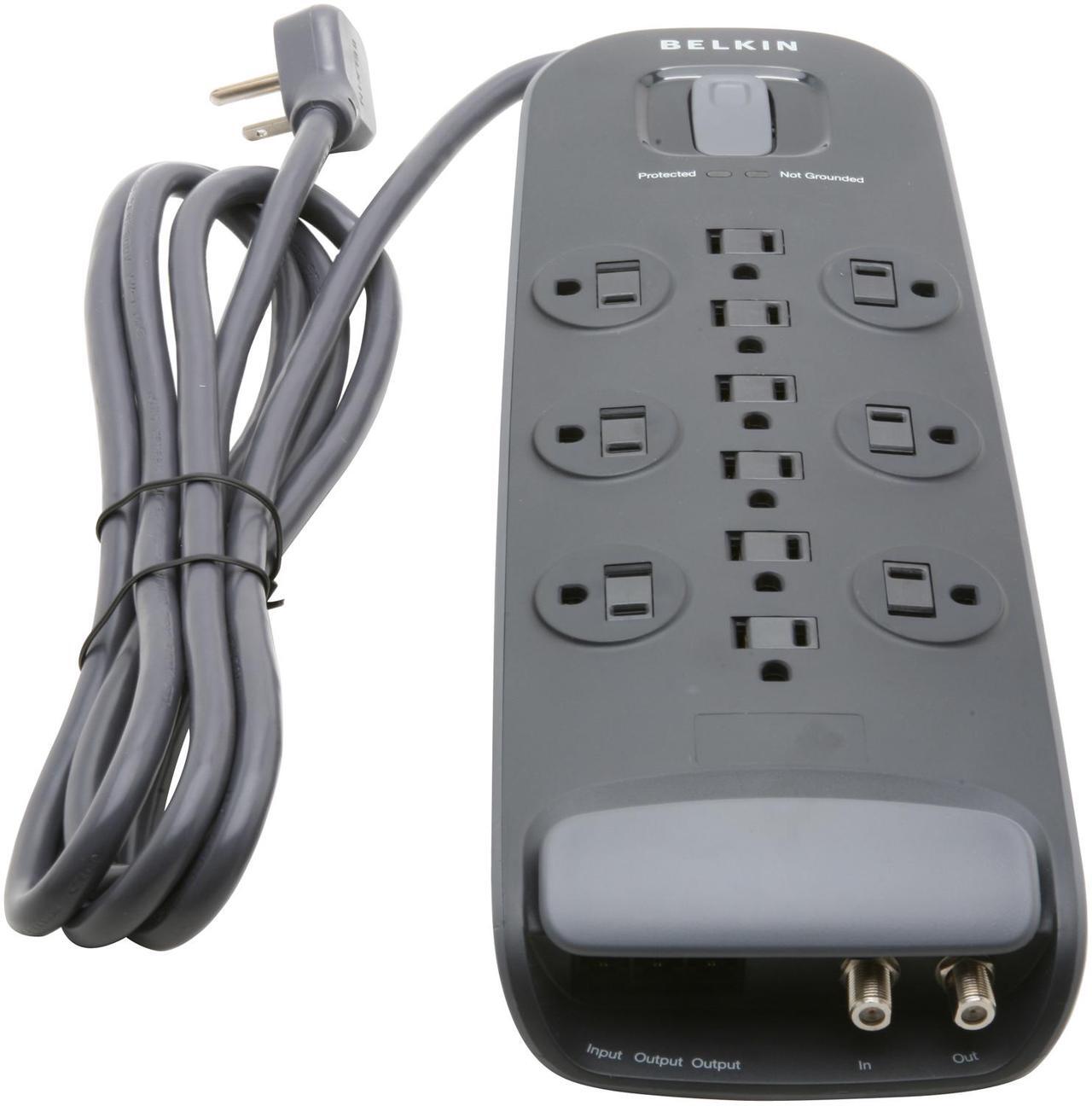 Alt view image 2 of 5 - BELKIN BV112230-08-BLK 8 ft. 12 Outlets 3996J Surge Protector with Power Cord with Cable/Satellite Protection