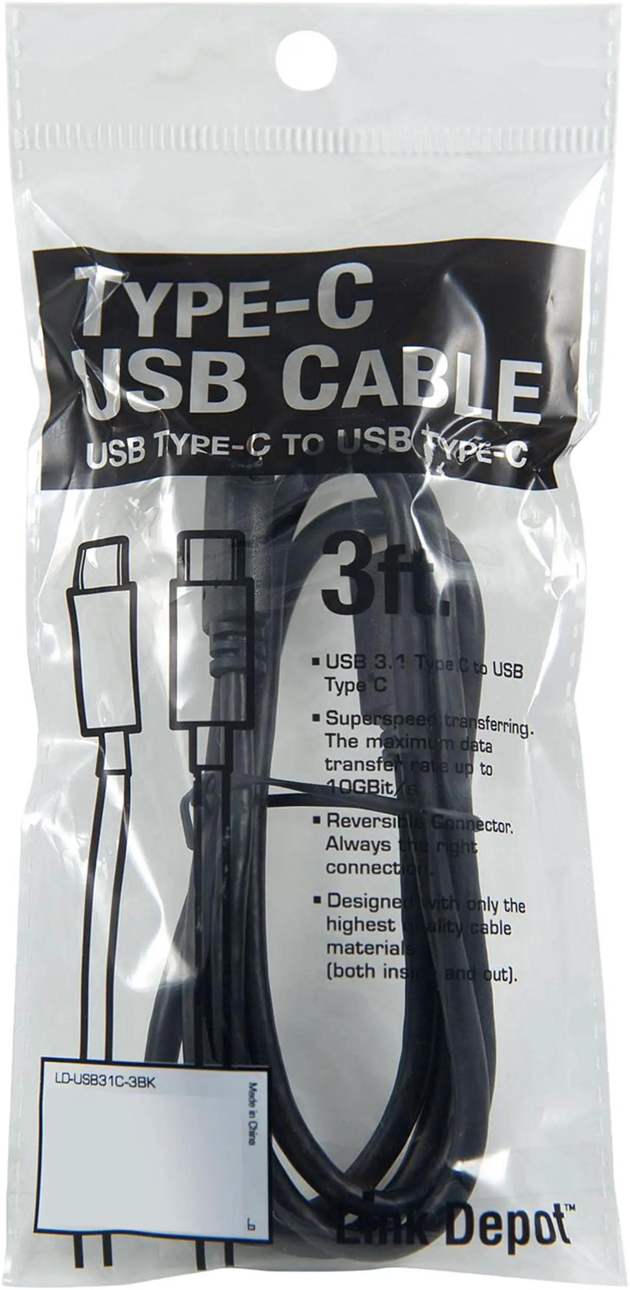 Alt view image 2 of 2 - Link Depot 3 ft. USB-C to USB-C Cable - USB Type-C Cable, Black (LD-USB31C-3BK)