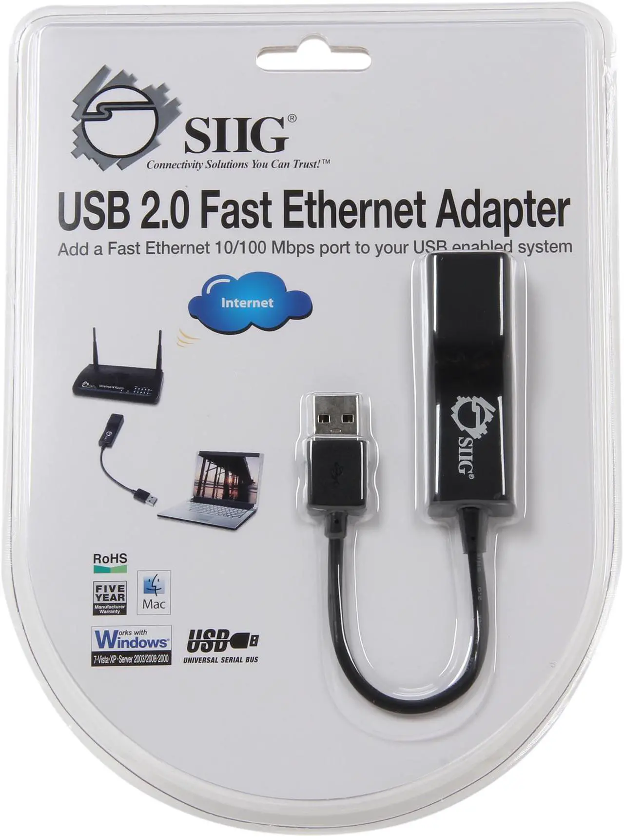 Alt view image 6 of 6 - SIIG JU-NE0012-S1 USB 2.0 Fast Ethernet Adapter