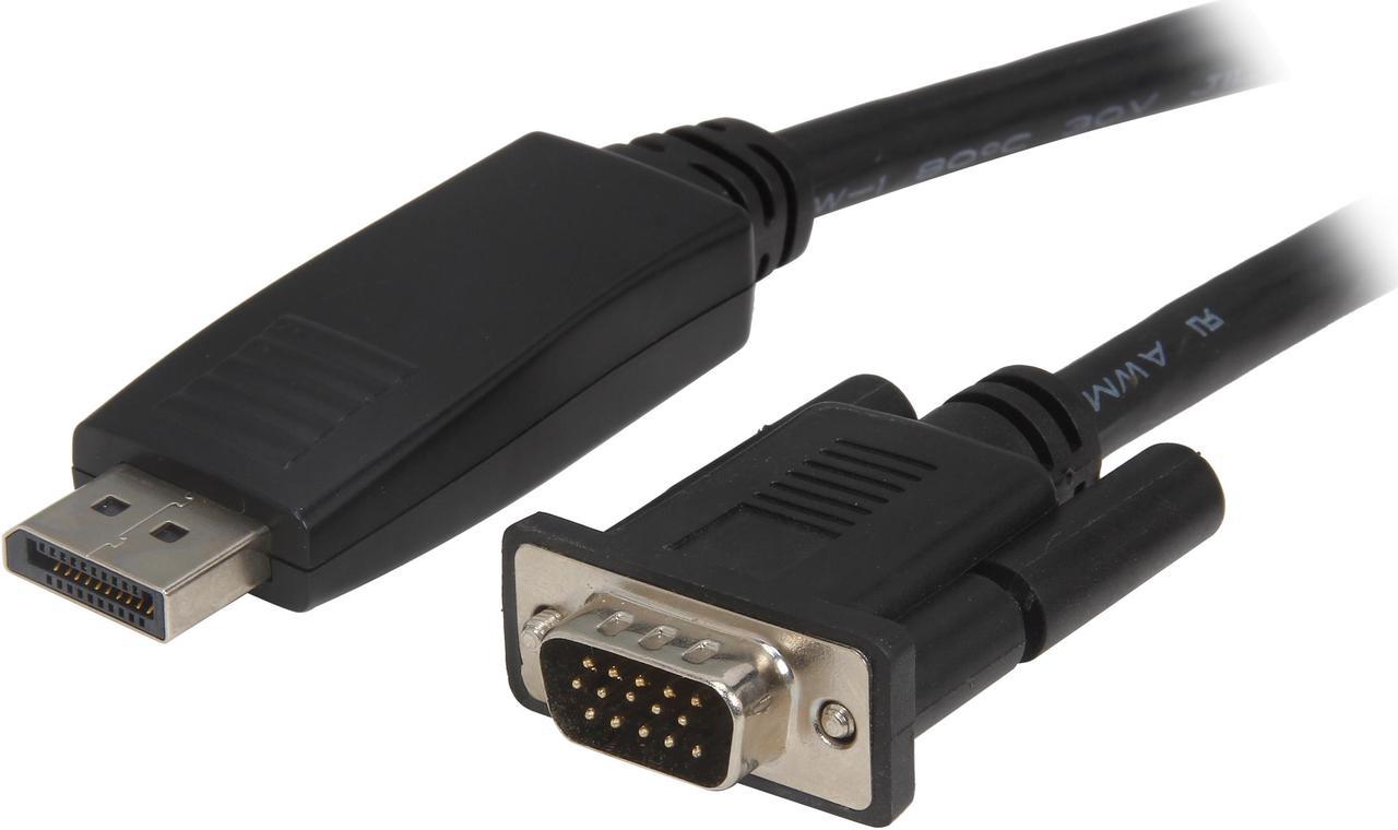 SIIG CB-DP0111-S1 6.6 ft. Black Latching 20-Pin DisplayPort (male) to 15-pin VGA (male) DisplayPort (M) to VGA (M) Converter Cable Male to Male