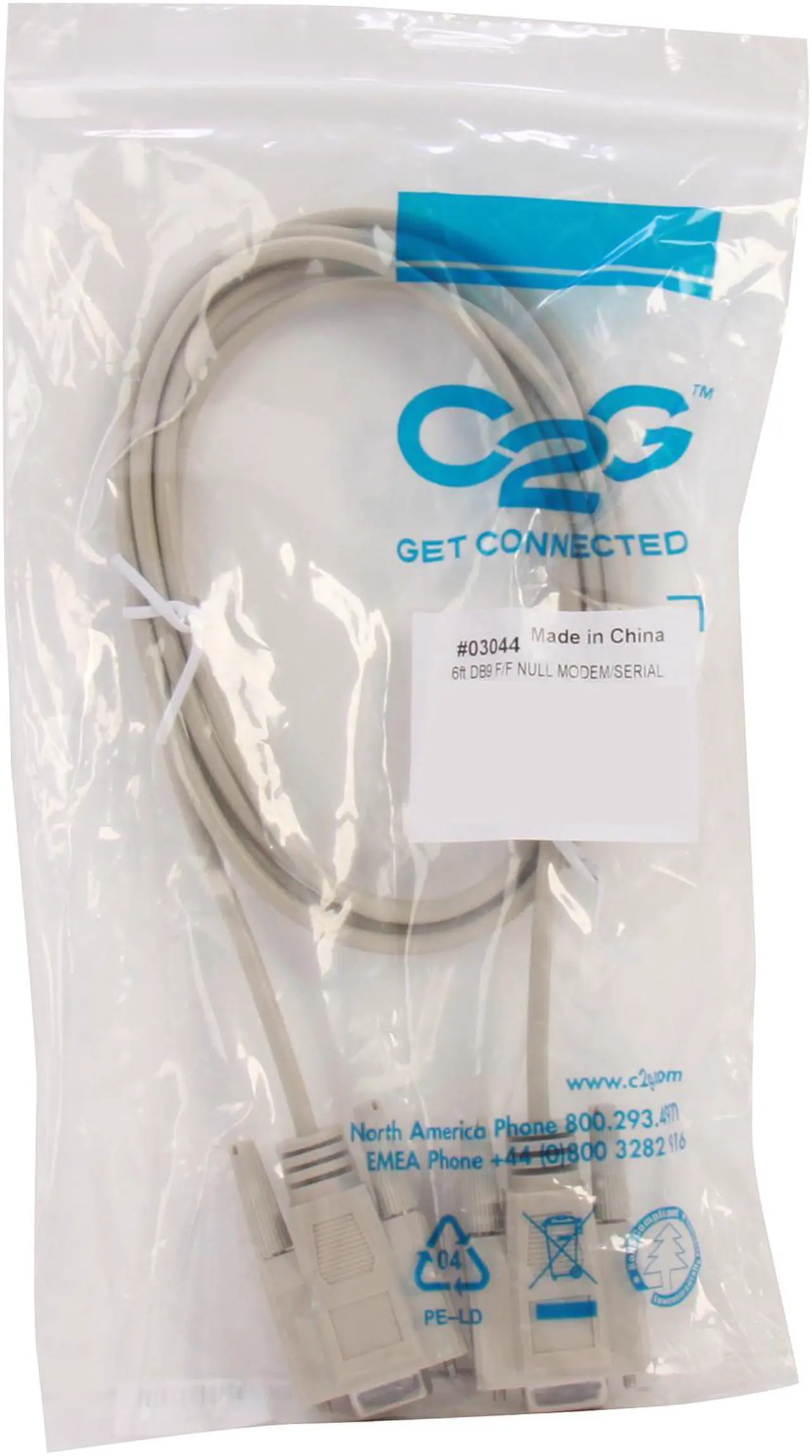 Alt view image 3 of 3 - C2G 03044 DB9 F/F Serial RS232 Null Modem Cable, Beige (6 Feet, 1.82 Meters)