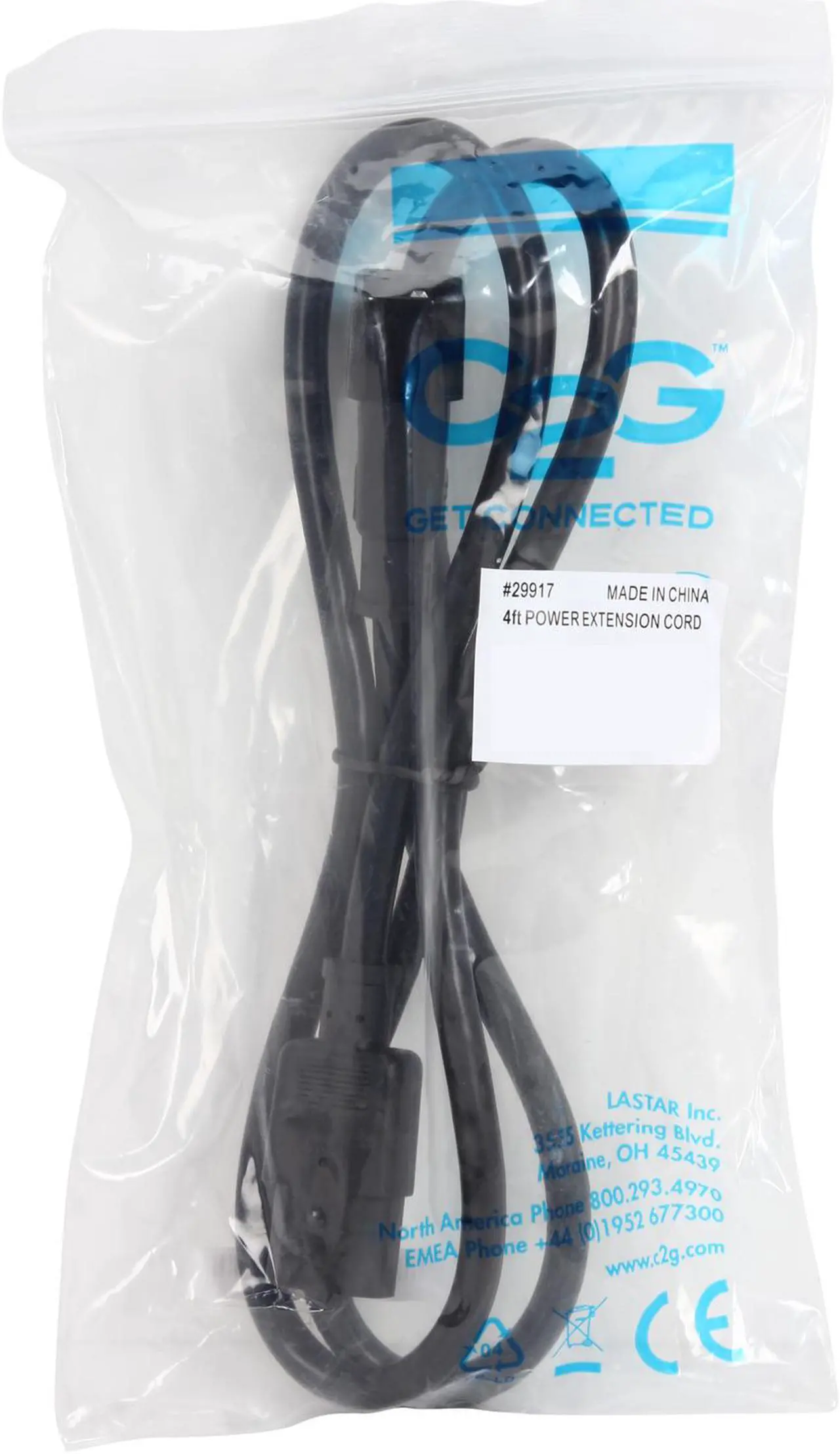 Alt view image 3 of 3 - C2G 29917 16 AWG 250 Volt Computer Power Extension Cord - IEC320C14 (C14) to IEC320C13 (C13), TAA Compliant, Black (4 Feet, 1.21 Meters)