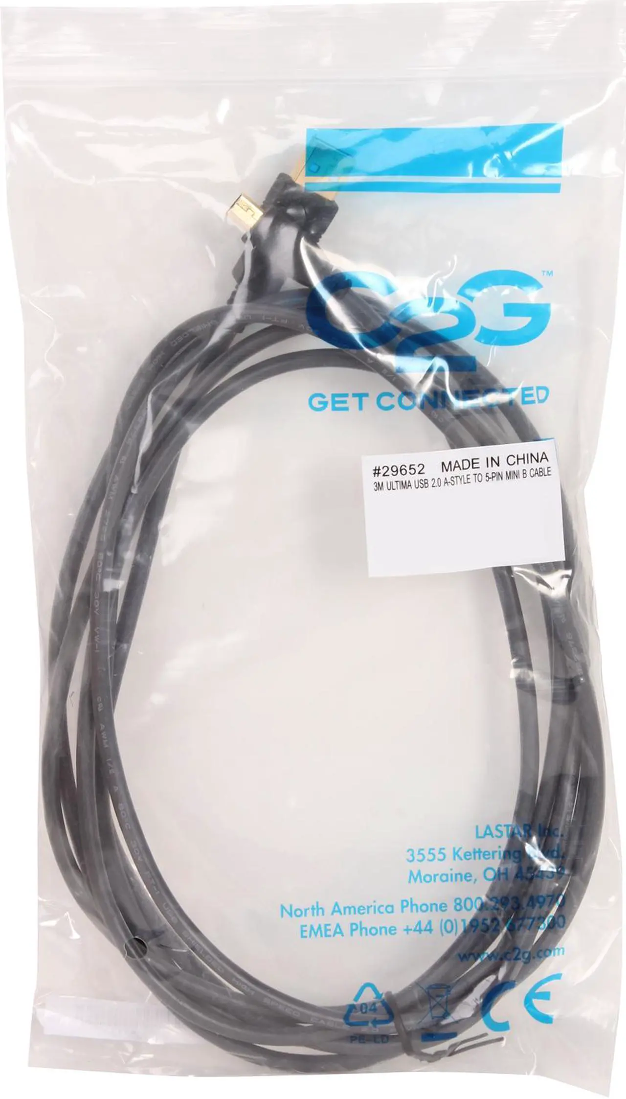 Alt view image 3 of 3 - C2G 29652 USB Cable - Ultima USB 2.0 A to USB Mini-B Male Cable, Black (9.8 Feet, 3 Meters)
