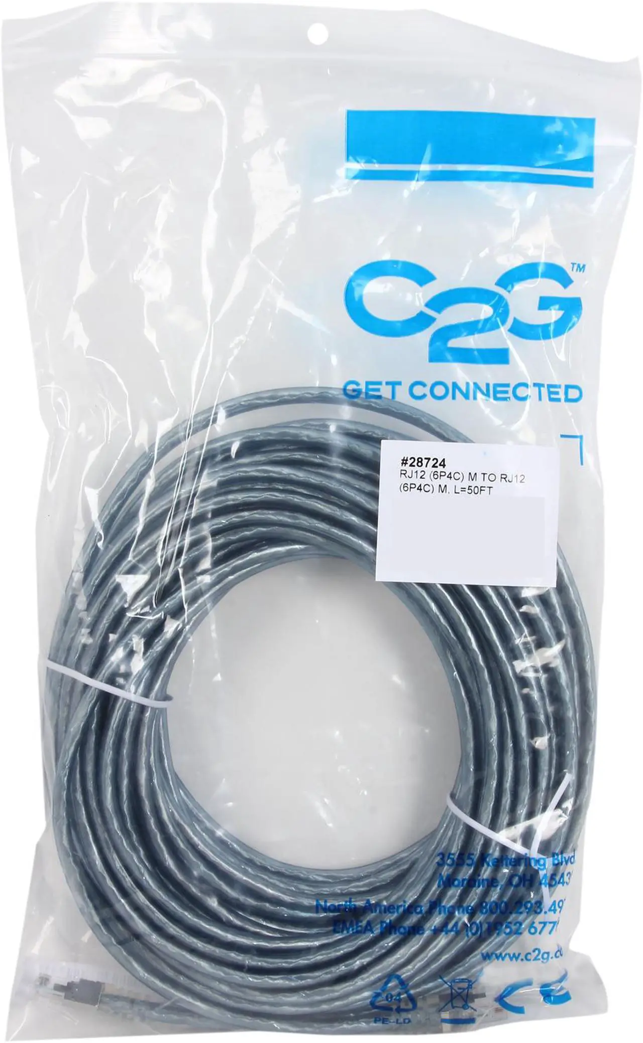 Alt view image 3 of 3 - C2G 28724 RJ11 High Speed Internet Modem Cable, Gray (50 Feet, 15.24 Meters)
