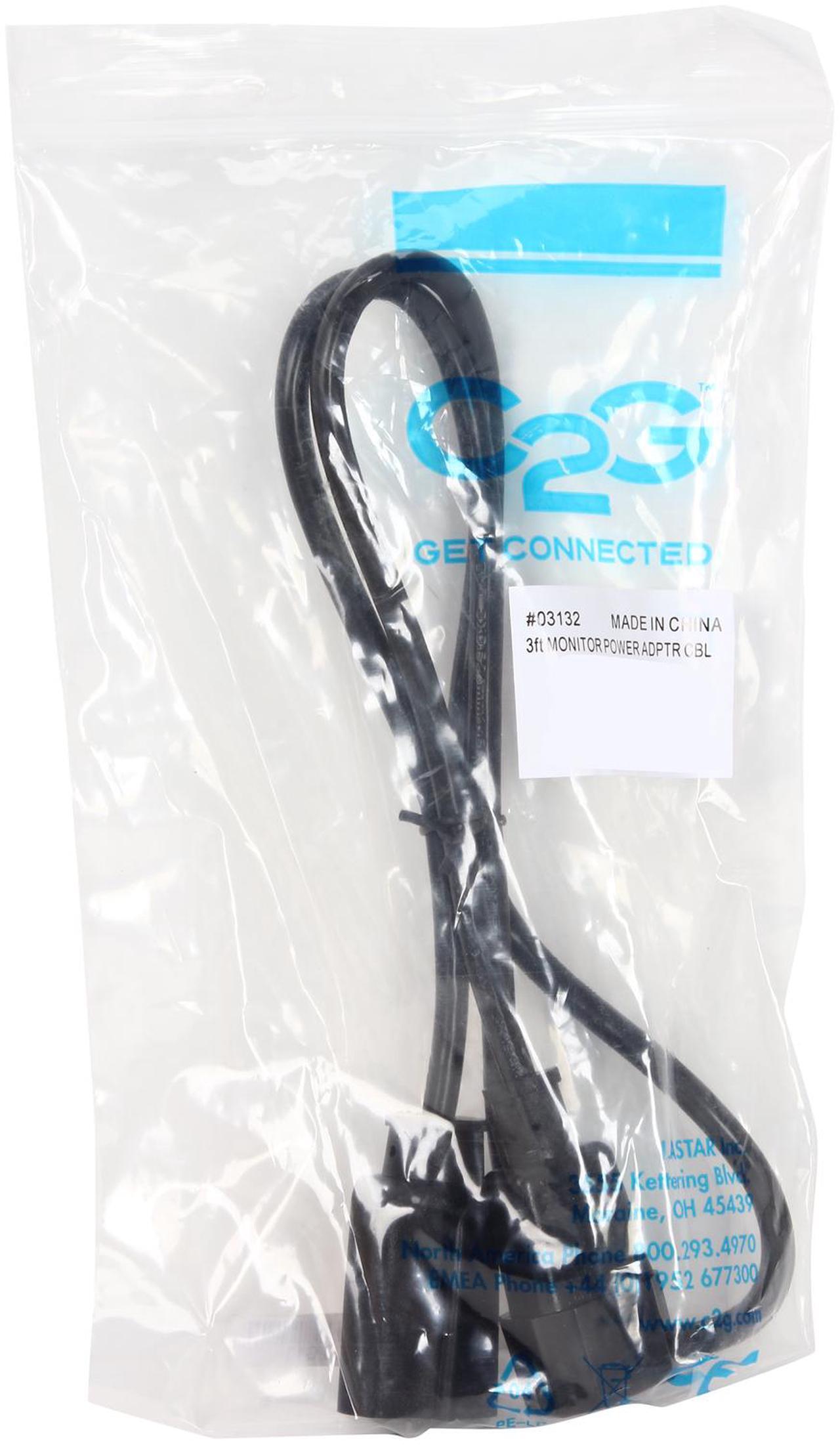 Alt view image 3 of 3 - C2G 03132 18 AWG Monitor Power Adapter Cord - IEC320C14 to NEMA 5-15R, TAA Compliant, Black (3 Feet, 0.91 Meters)