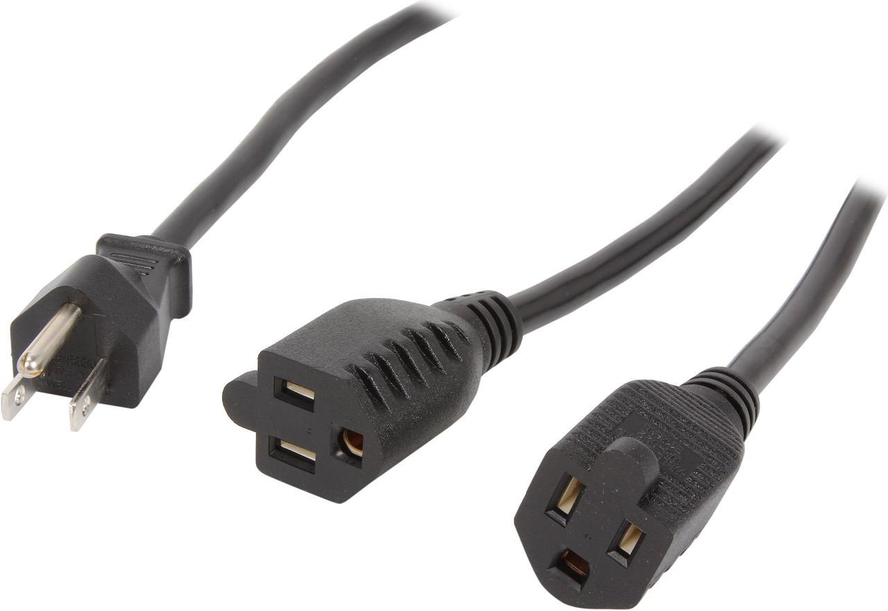 C2G 29805 16 AWG 1-to-2 Power Cord Splitter - 1 NEMA 5-15P to 2 NEMA 5-15R, TAA Compliant, Black (3 Feet, 0.91 Meters)