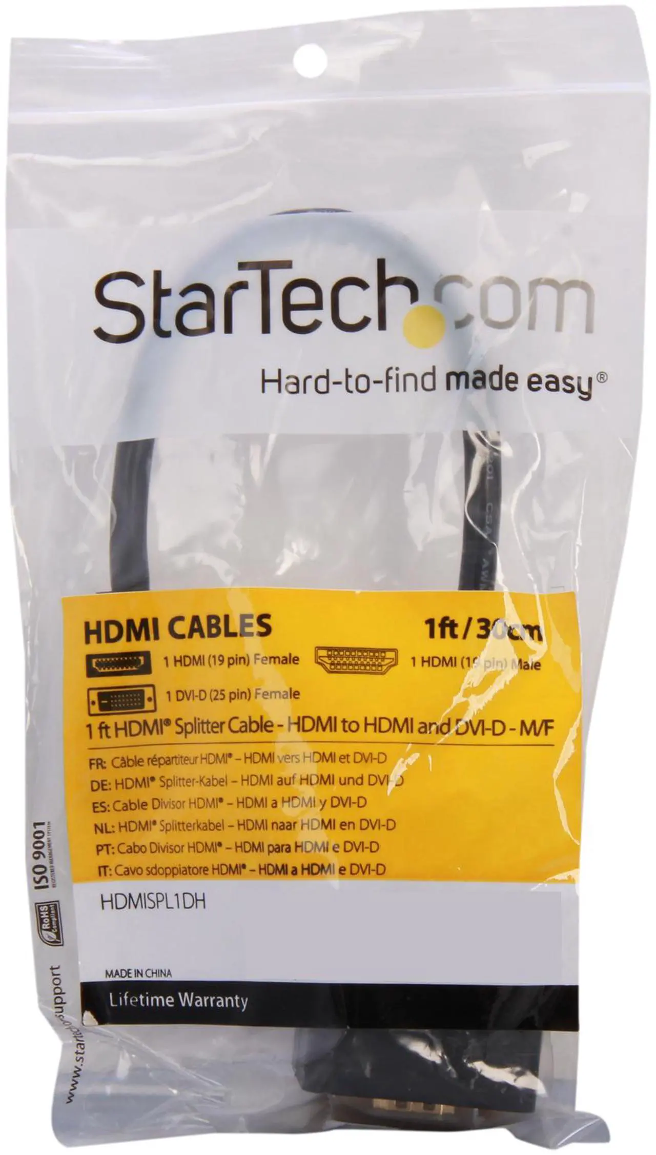 Alt view image 3 of 3 - StarTech.com HDMISPL1DH 1 ft. Black Splitter Cable