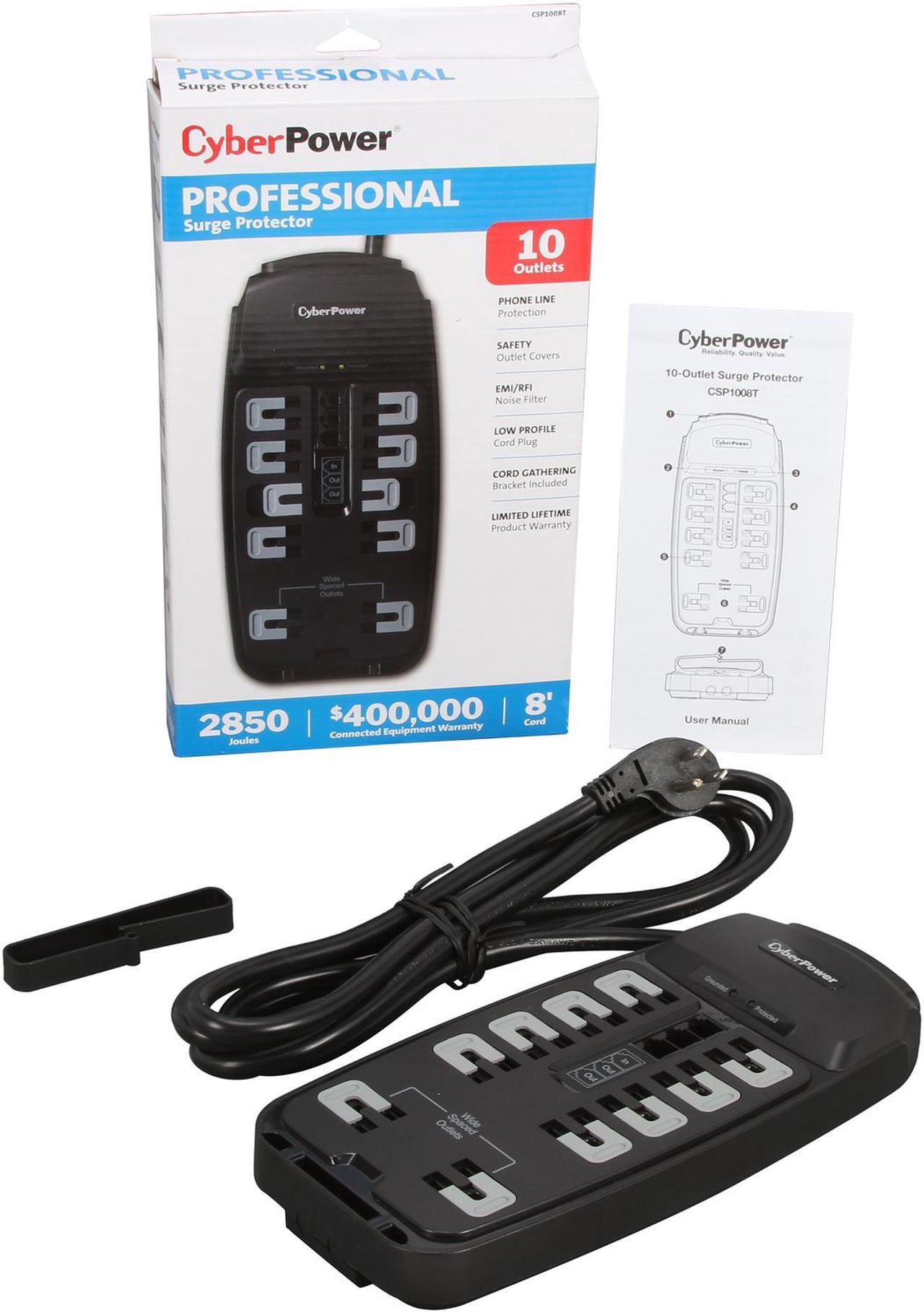Alt view image 6 of 6 - CyberPower CSP1008T 8 Feet, 10 Outlets, 2850 Joules Surge Suppressor