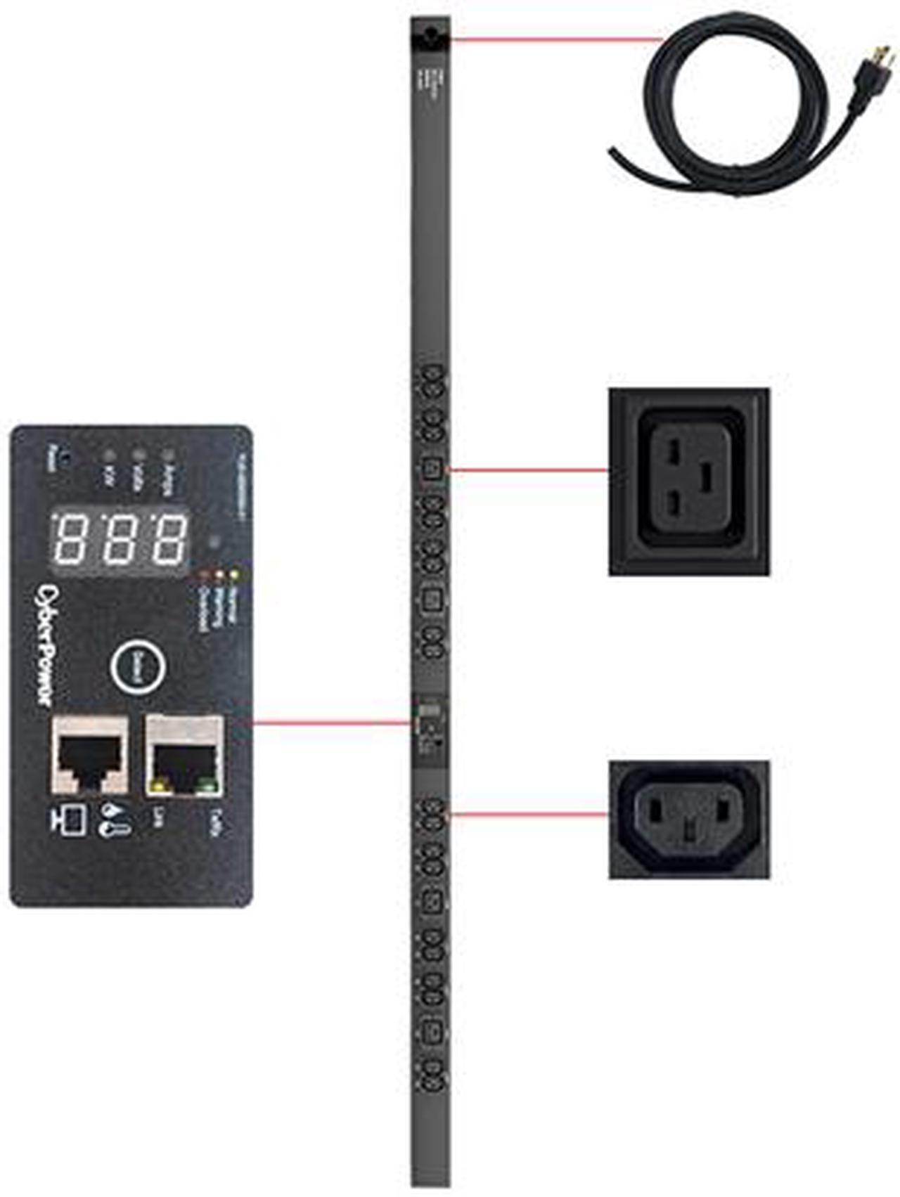 Alt view image 2 of 2 - CyberPower PDU20MVHVT24FNET Monitored 0U 200 - 240V 20A 10 ft Power Distribution Unit