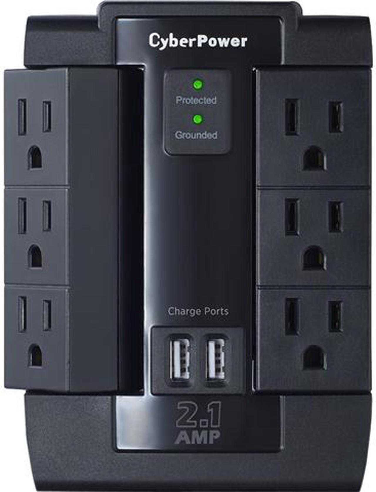 CyberPower CSP600WSU Surge Protector 6-AC Outlet Swivel with 2 USB Charging Ports