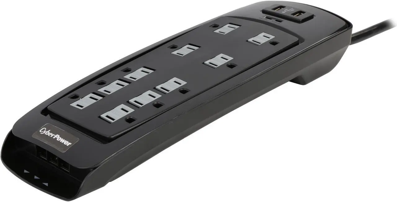 Main image of CyberPower 6 Feet 10 Outlets 3750 Joules Home / Office Surge Protector with 2 USB (1A Shared) Charging Ports