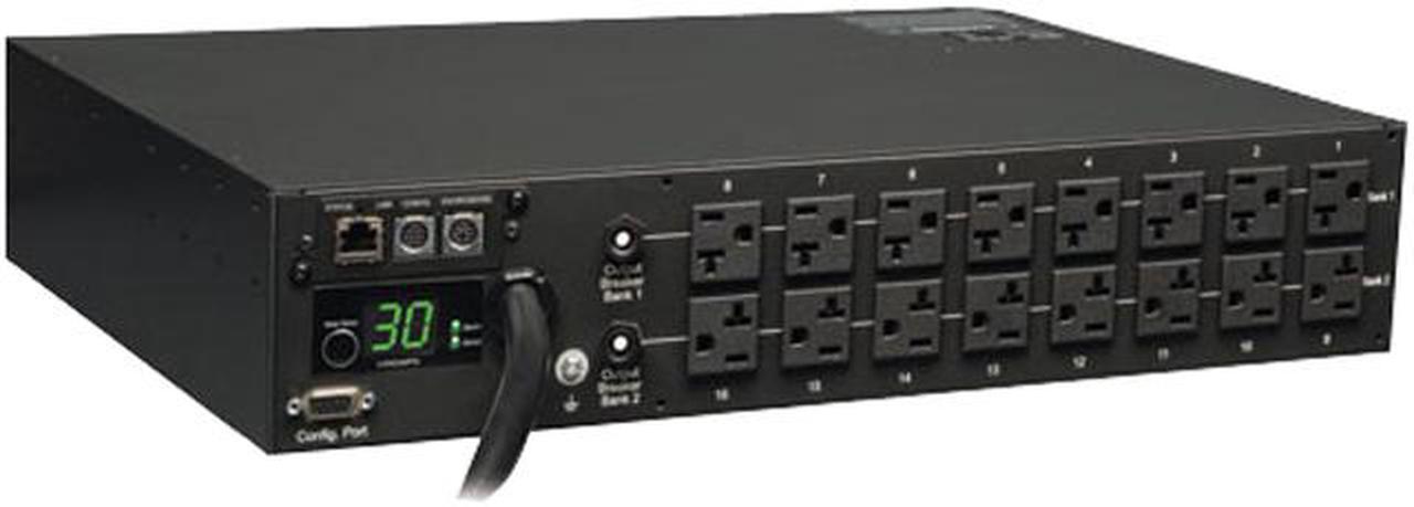 Tripp Lite Monitored PDU, 30A, 16 Outlets (5-15/20R), 120V, L5-30P, 10 ft. Cord, 2U Rack-Mount Power (PDUMNH30)