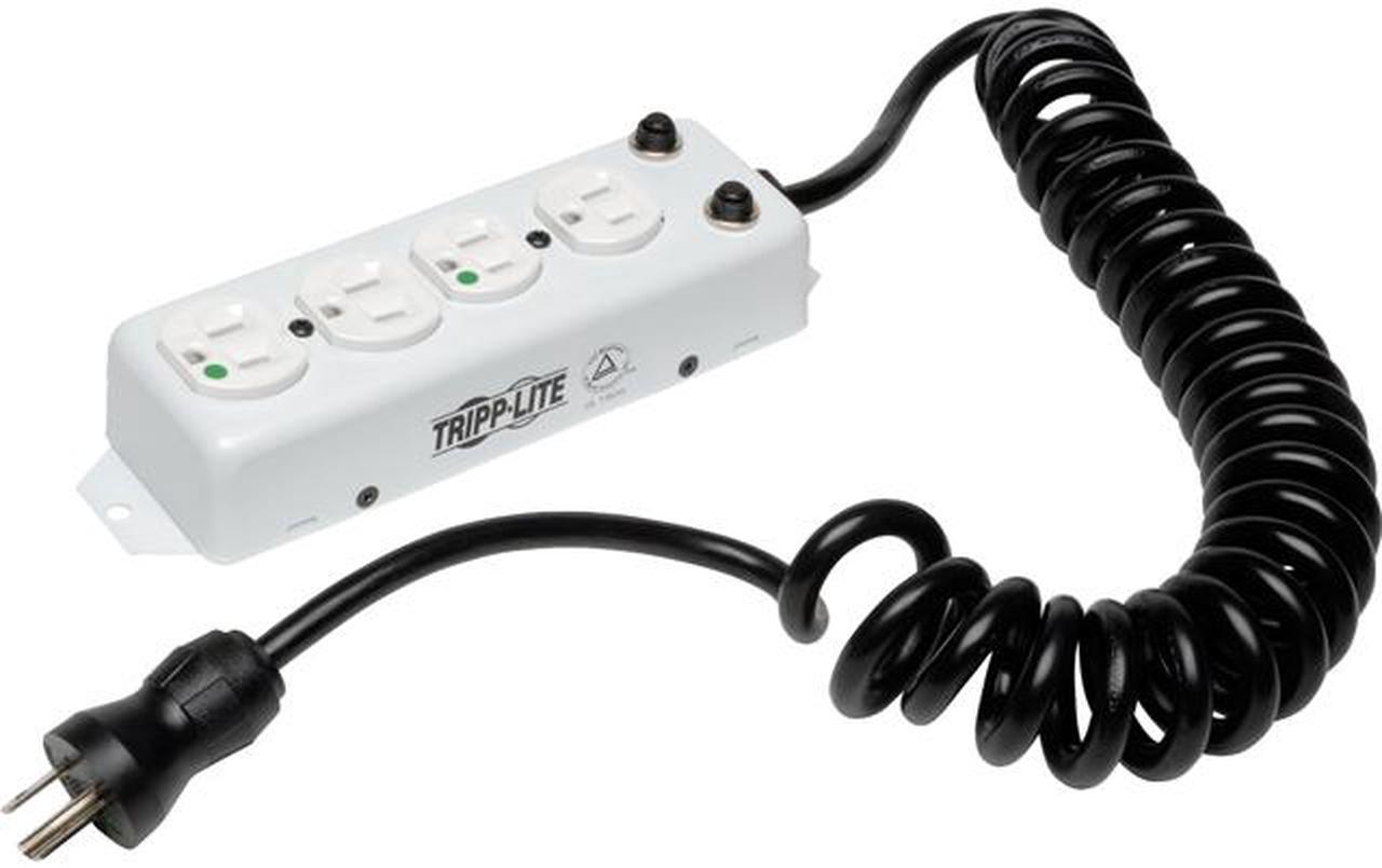 Tripp Lite Medical-Grade Power Strip; 4 Hospital-Grade Outlets, 3 ft. Extendable Coiled Cord, For Patient-Care Vicinity – UL 1363A (PS-410-HG-OEMCC)