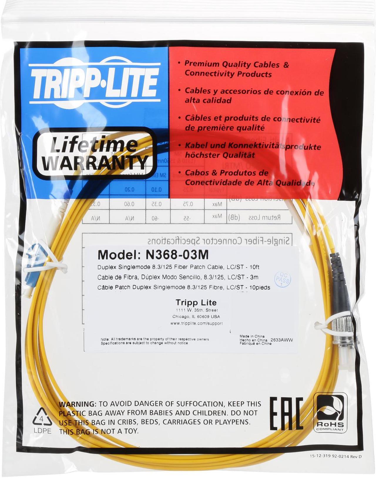 Alt view image 3 of 3 - Tripp Lite Duplex Singlemode 8.3/125 Fiber Patch Cable (LC/ST), 3M 10-ft. (N368-03M)