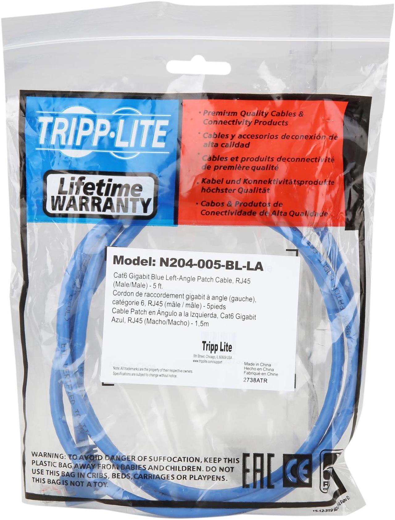 Alt view image 3 of 3 - TRIPP LITE N204-005-BL-LA 5 ft. Cat 6 Blue Gigabit Left Angle to Straight Patch Cable