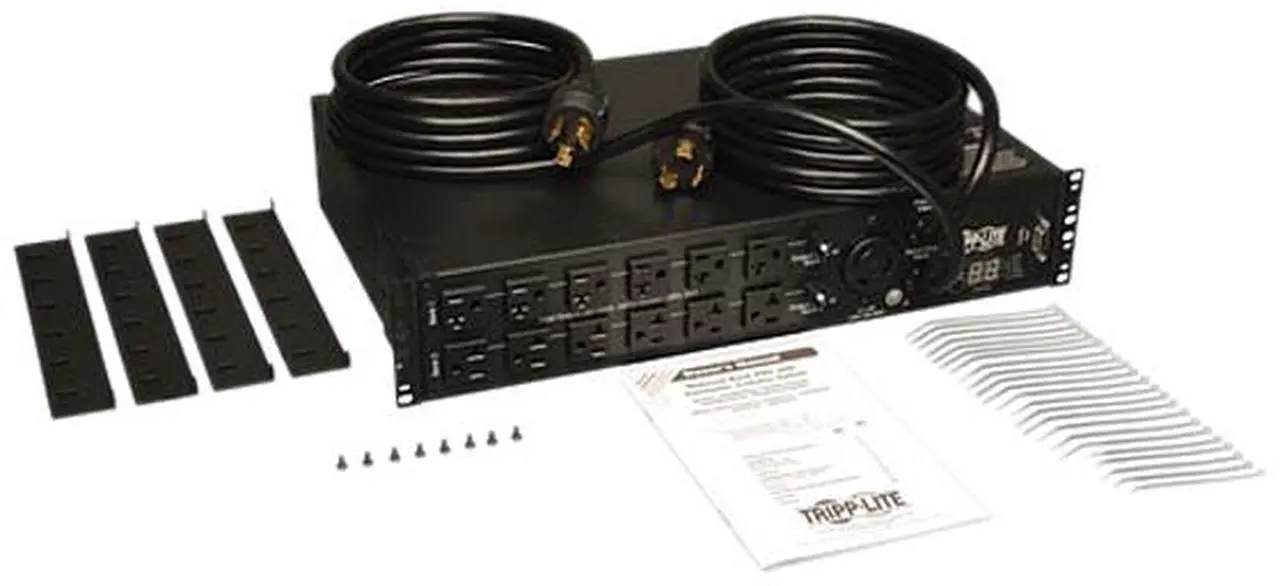 Alt view image 6 of 6 - Tripp Lite Metered PDU with ATS, 2.9 kW Single-Phase 120V Outlets (24 x 5-15/20R, 1 x L5-30R), 2 x L5-30P, 2 x 10 Feet Cords, 2U Rack-Mount, TAA (PDUMH30AT)