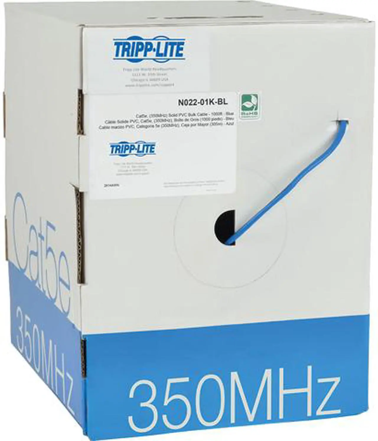 Main image of Tripp Lite Cat 5/Cat5e  Bulk Solid-Core PVC Cable, 350 MHz, Blue, 1000 ft. (N022-01K-BL)