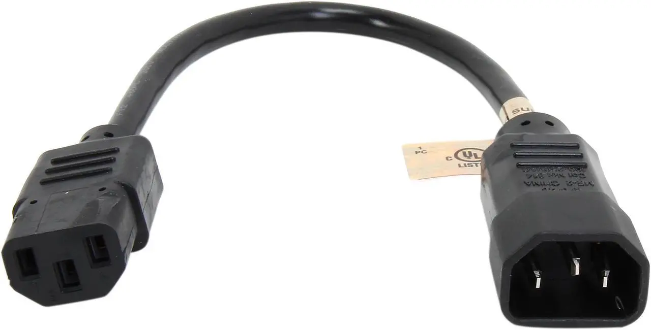 Alt view image 2 of 3 - Tripp Lite Model P004-001 1 ft. Black 18AWG SJT, 10A, 100-250V IEC-320-C14 to IEC-320-C13 Power Cord Male to Female