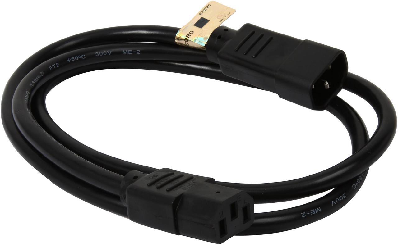 Alt view image 2 of 3 - Tripp Lite Model P004-004-13A 4 ft. Black 16AWG SJT, 13A, 100-250V IEC-320-C14 to IEC-320-C13 Power Cord Male to Female