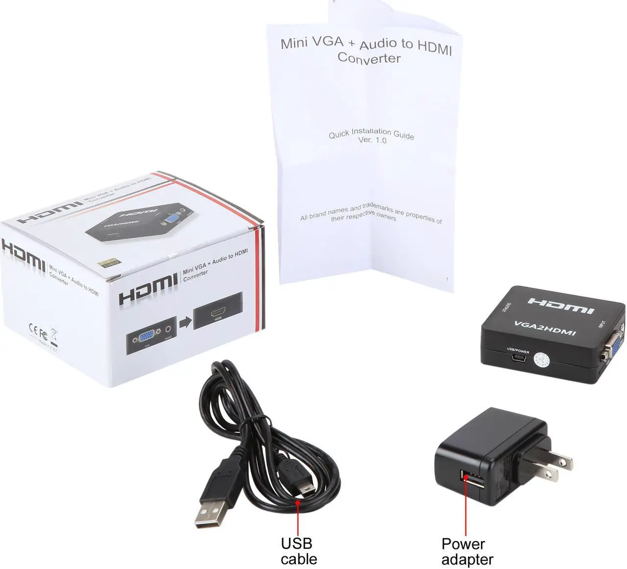 Alt view image 6 of 5 - BYTECC HM106N VGA to HDMI, GANA 1080P Full HD Mini VGA to HDMI Audio Video Converter Adapter Box With USB Cable and 3.5mm Audio Port Cable Support HDTV for PC Laptop Display Computer Mac Projector