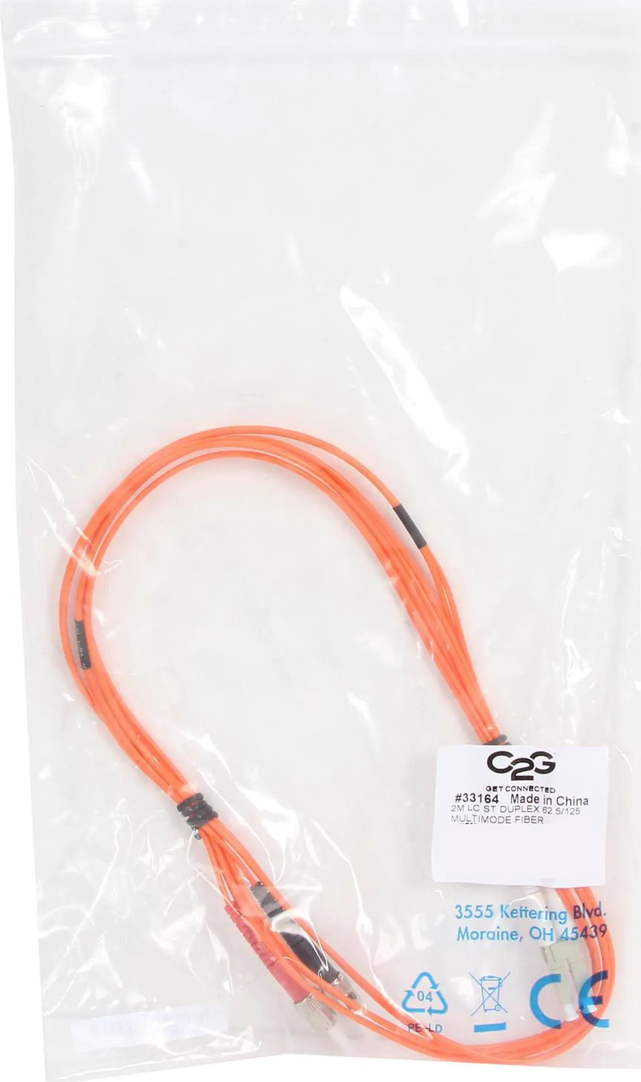 Alt view image 3 of 3 - C2G 33164 OM1 Fiber Optic Cable - LC-ST 62.5/125 Duplex Multimode PVC Fiber Cable, Orange (6.6 Feet, 2 Meters)