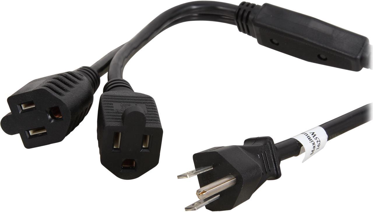 C2G 29802 16 AWG 1-to-2 Power Cord Splitter (NEMA 5-15P to 2 NEMA 5-15R) TAA Compliant, Black (18 Inch)